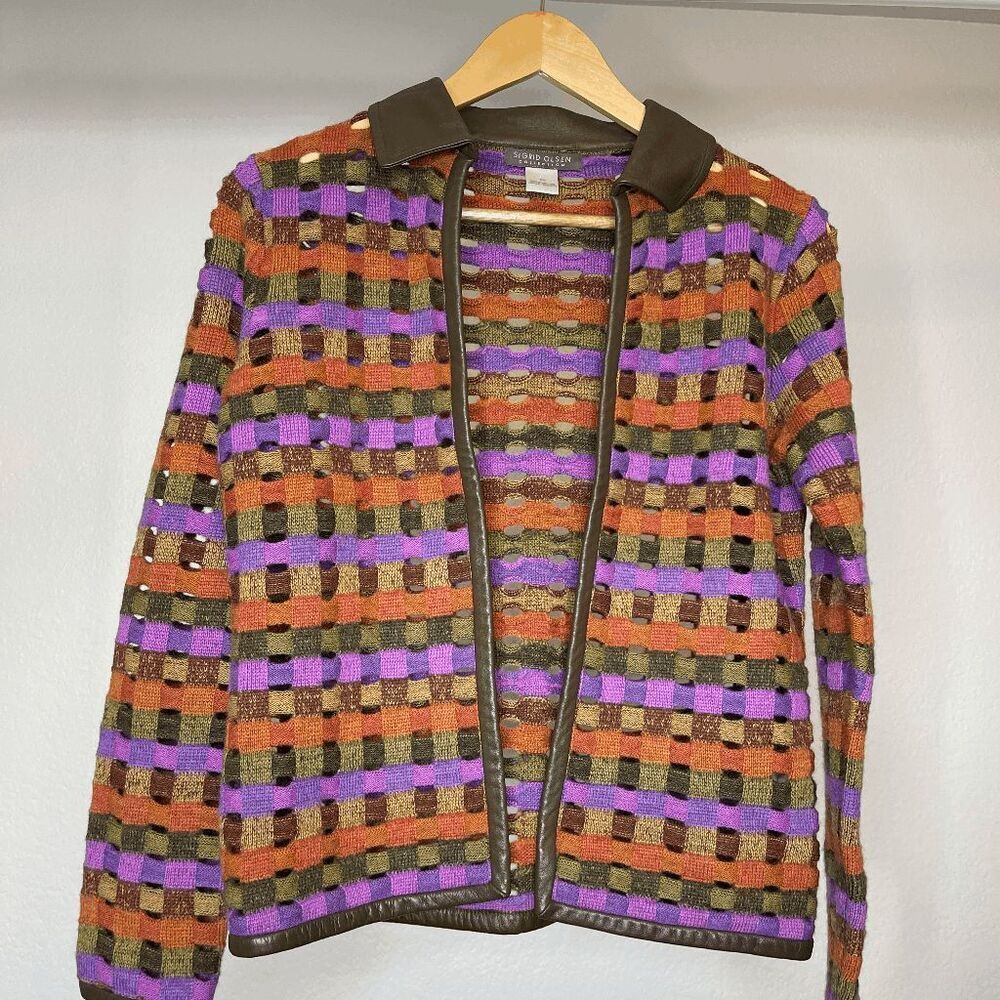 SIGRID‎ OLSEN Vintage Halloween Retro Funky Jacquard Cardigan XS